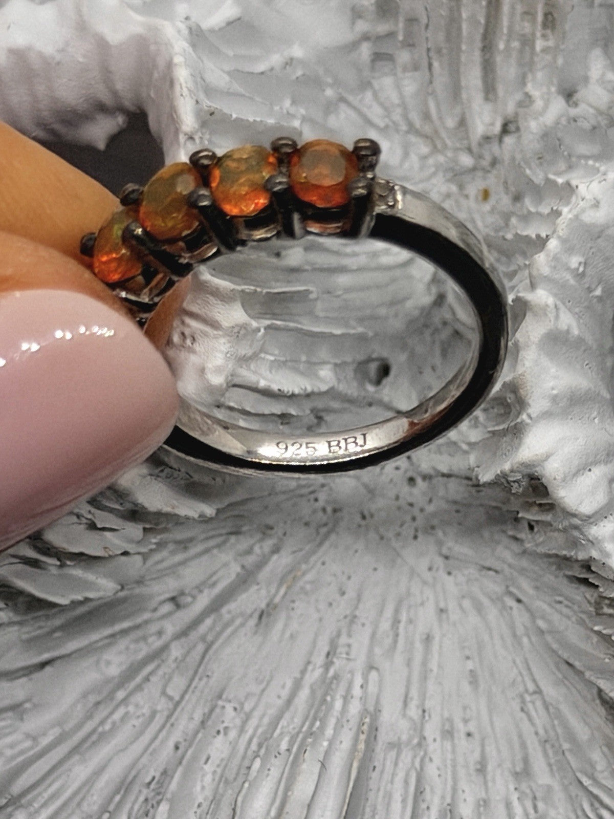 925 Sterling Silver Fire Opal Ring Size 4