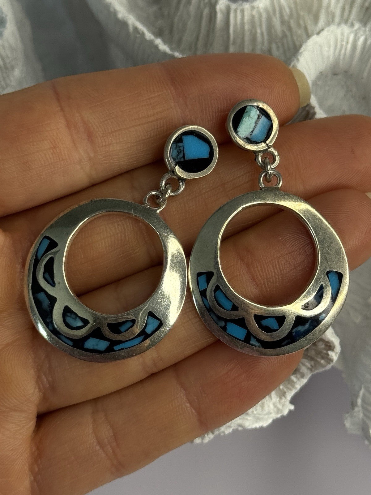 Vintage 925 Sterling Silver Turquoise Earrings Length 1.80 Inch