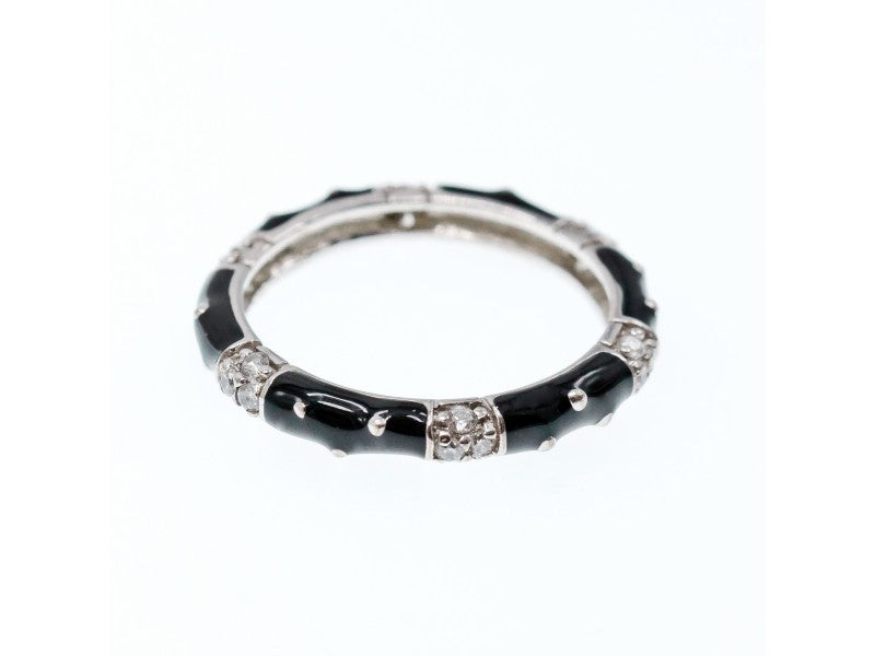 925 Sterling Silver Black Enamel & CZ Band Ring Size 11
