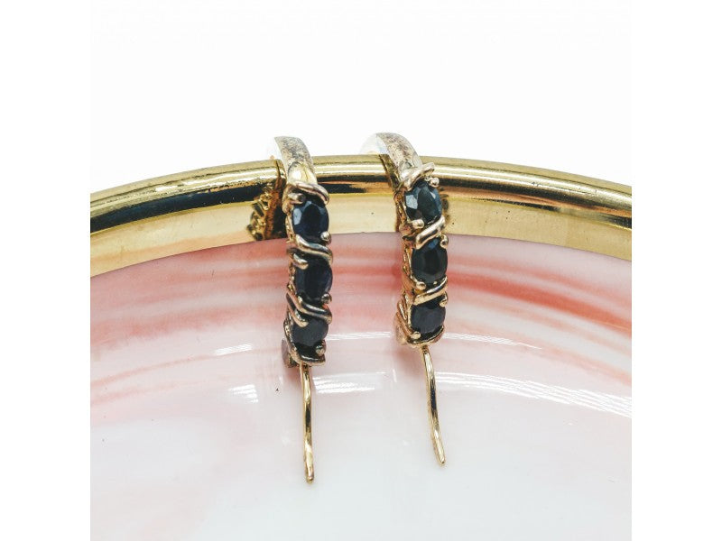 925 Sterling Silver Gold Plated Sapphires Earrings