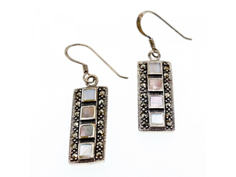 925 Sterling Silver Mother OF Pearl & Marcasites Earrings