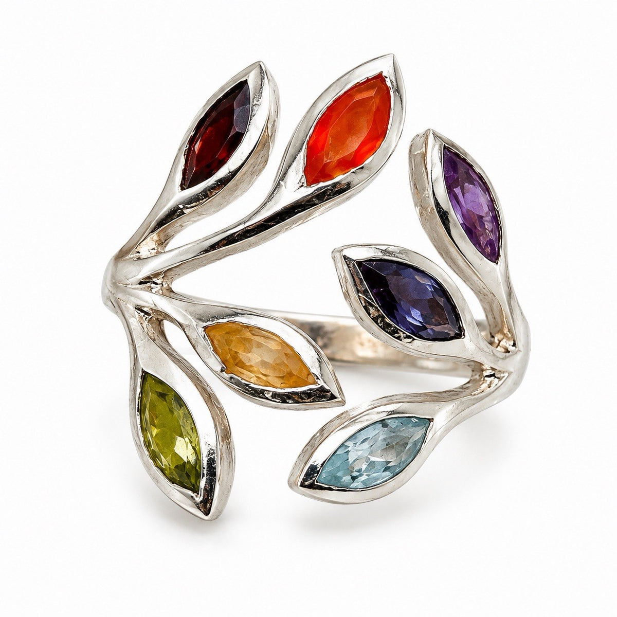 Adjustable 925 Sterling Silver Multi Color Stones Rainbow Ring