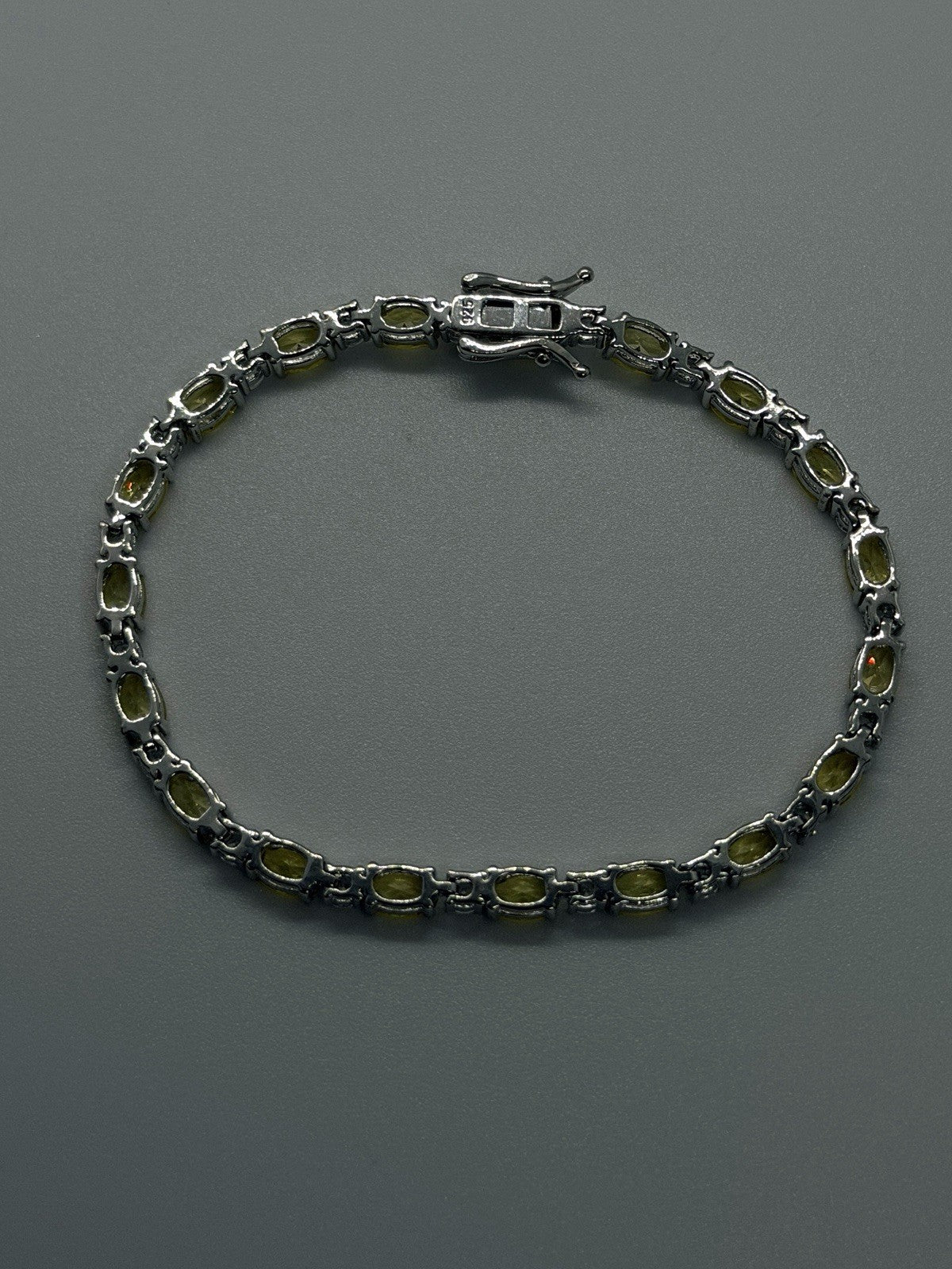 Shiny 925 Sterling Silver Yellow Citrine & Clear Beryl Bracelet Size 7.5