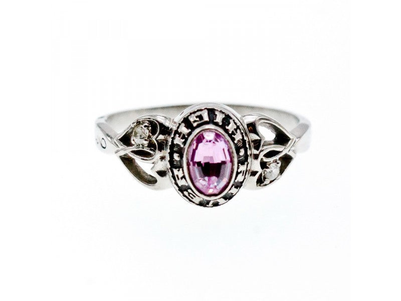 925 Sterling Silver Pink Topaz & Goshenite Ring Size 9.5