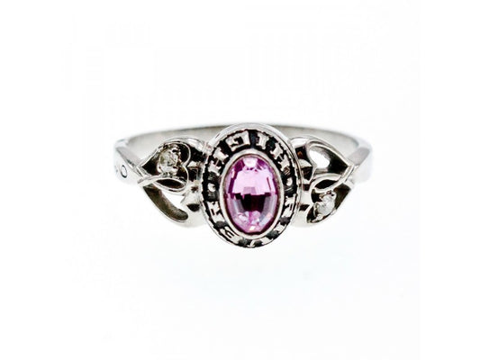 925 Sterling Silver Pink Topaz & Goshenite Ring Size 9.5