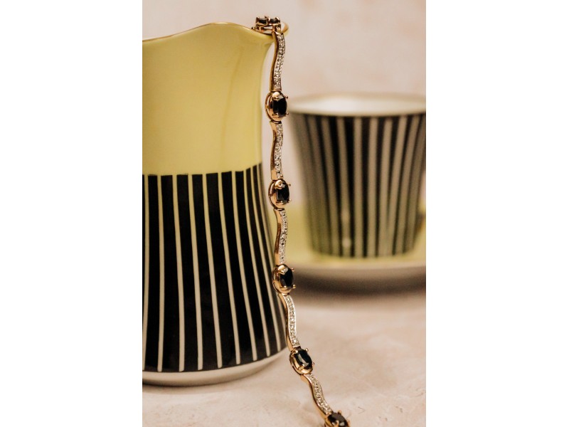 925 Sterling Silver Gold Plated Sapphires Bracelet