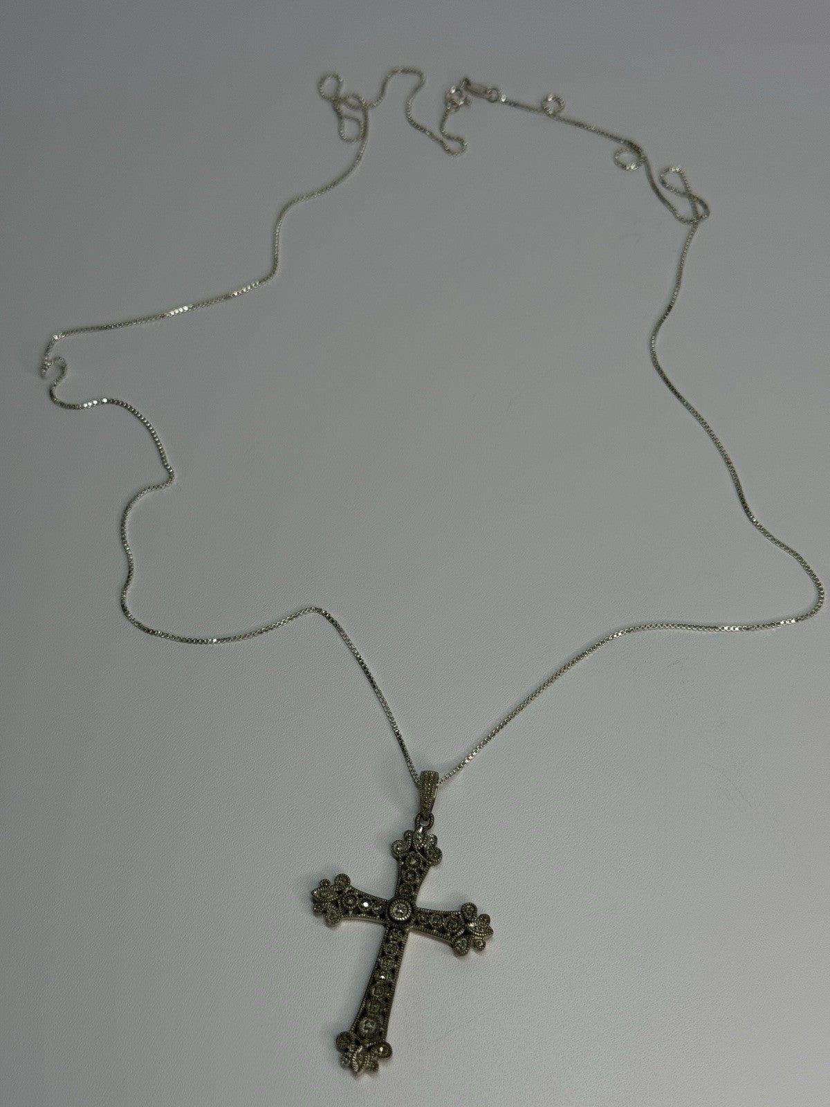925 Sterling Silver Diamond Cross Necklace Length 30 In