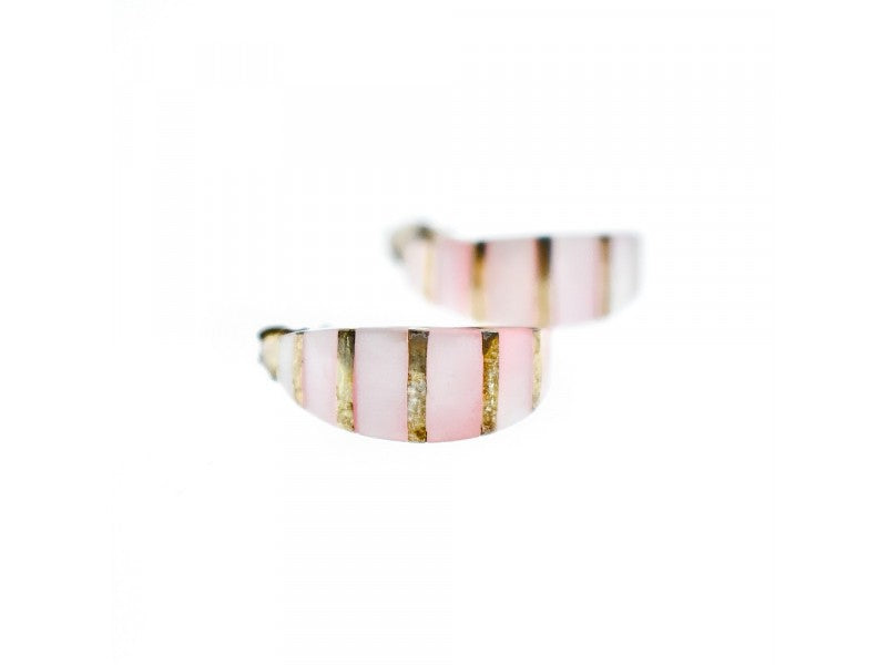 925 Sterling Silver Gold Plated Pink Mother Of Pearl Stud Earrings