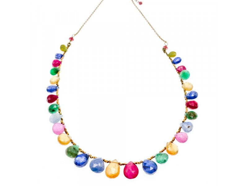 925 Sterling Silver Gold Plated Agates "Mood" Necklace Italy