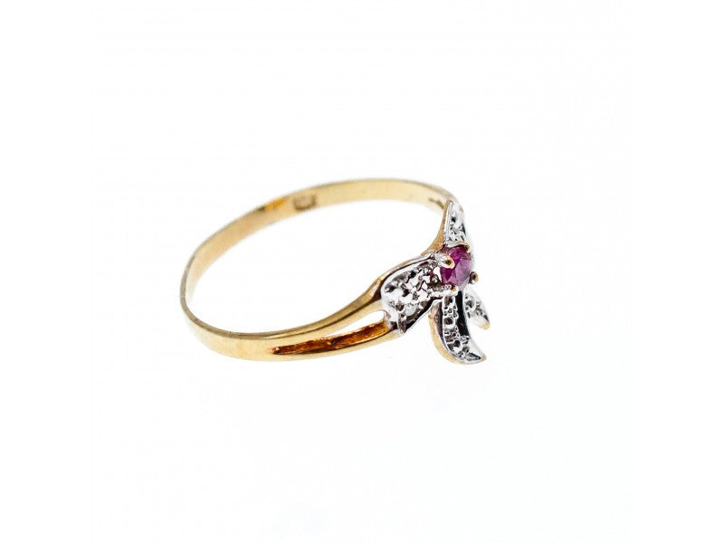 10K Yellow Gold Spinel & Diamonds "Bow" Ring Size 5.5