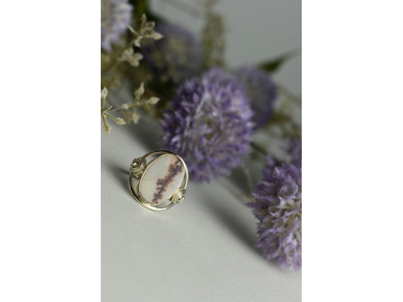 Vintage 925 Sterling Silver Moss Agate Ring Size 8