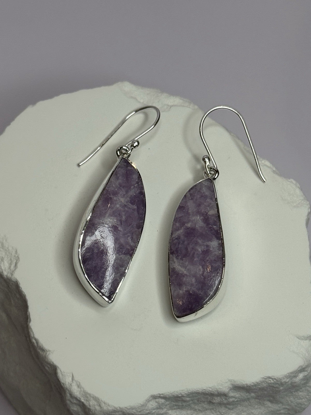 925 Sterling Silver Lepidolite Earrings Length 2 Inch