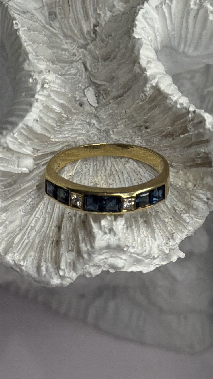 14K Yellow Gold Sapphire 0.33 CTW & Diamond 0.02 CTW Band Ring Size 6