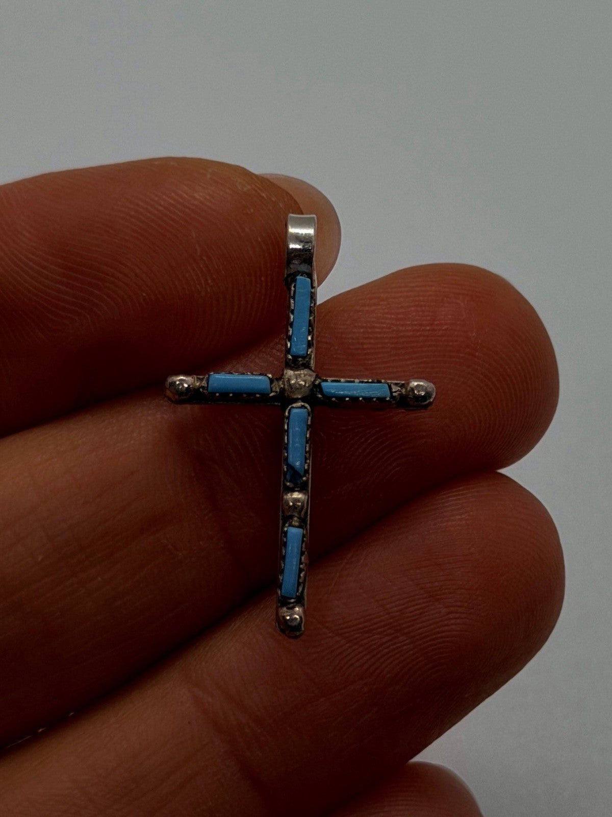 Vintage 925 Sterling Silver Reversible Turquoise & Red Coral Inlay Cross Pendant