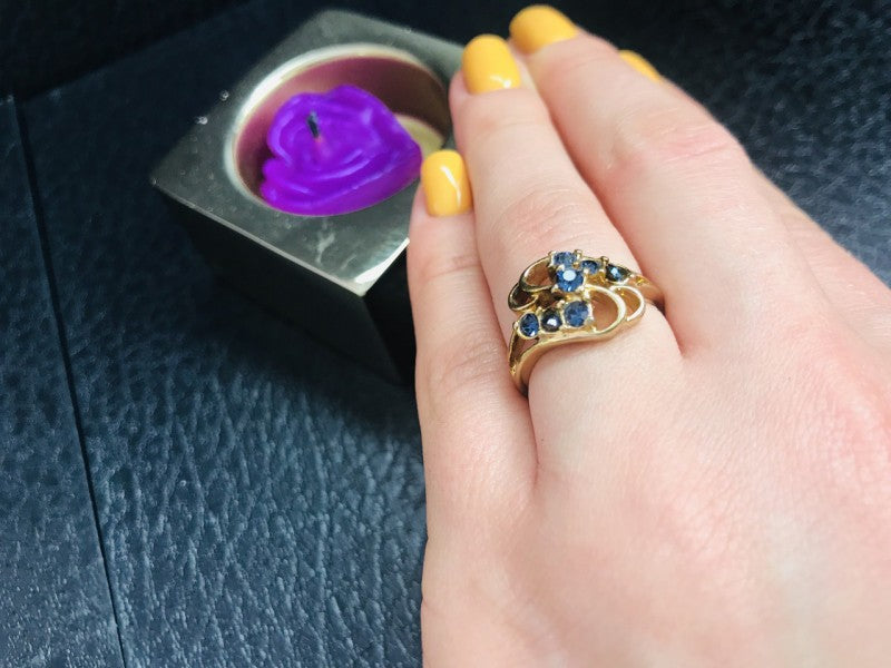 Gold Plated Ring With Dark Blue CZ Size 6.5