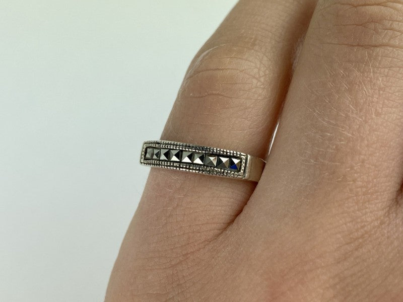 Vintage 925 Sterling Silver Marcasites Ring Size 5.5