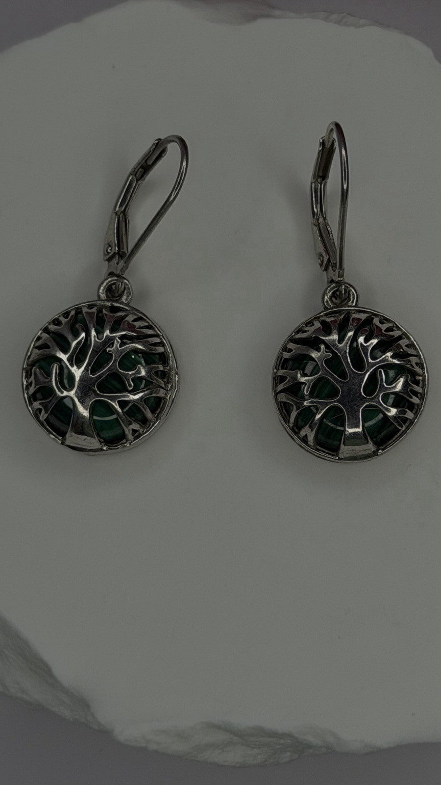 Tree of Life 925 Sterling Silver Malachite Earrings