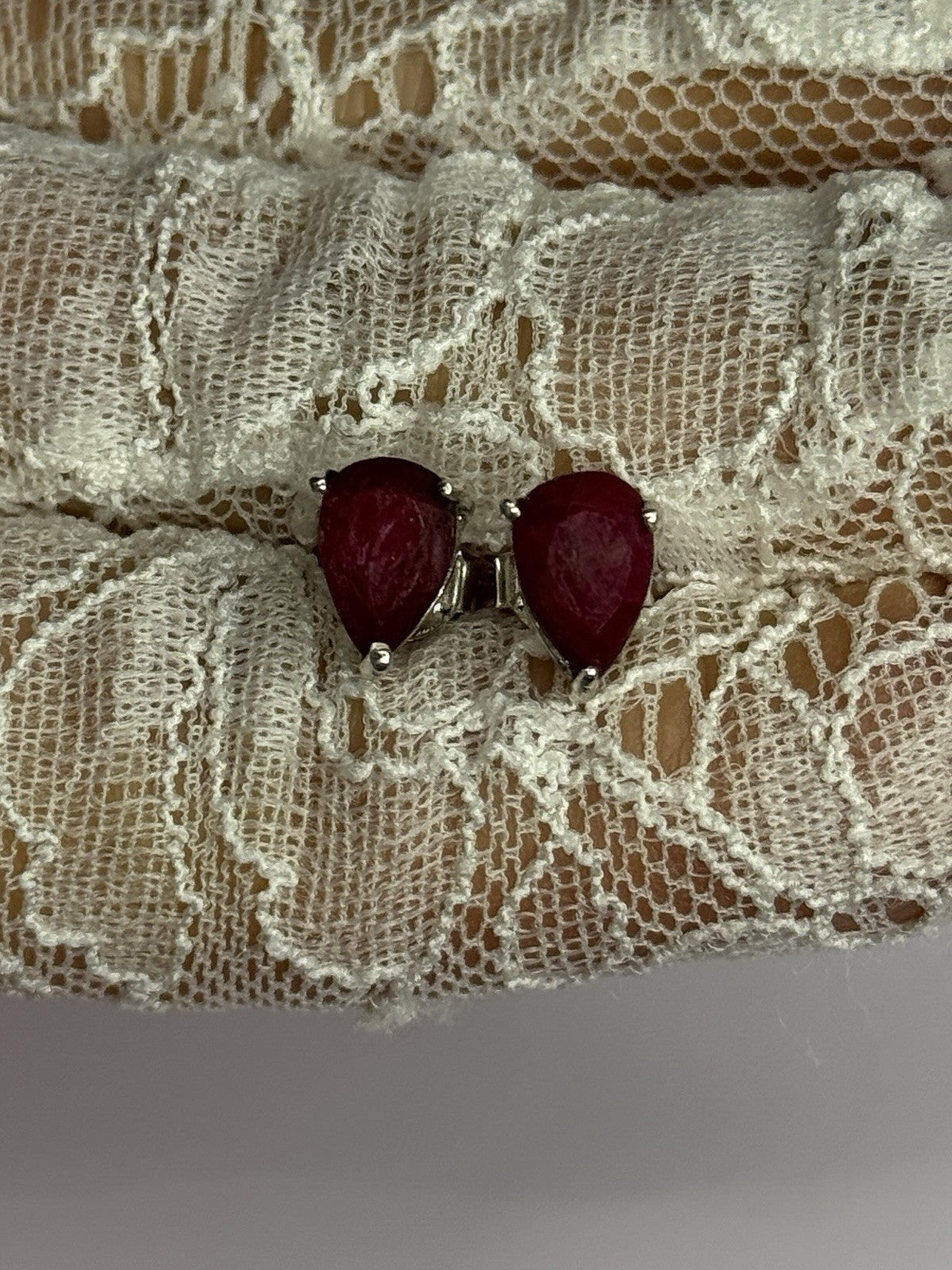 925 Sterling Silver Ruby Earrings Length 0.37 Inch