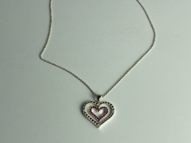 925 Sterling Silver Spinel "Hearts" Chain With Pendant