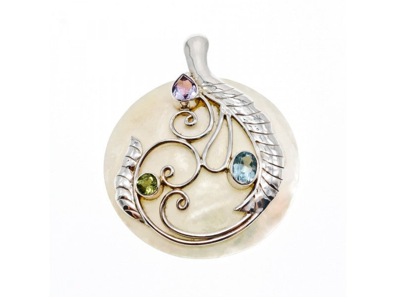925 Sterling Silver Topaz, Amethyst, Peridot, Mother OF Pearl Pendant
