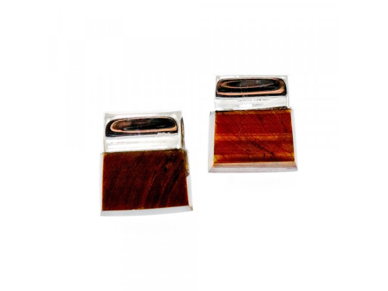 Vintage 925 Sterling Silver Tiger'S eye Stud Earrings