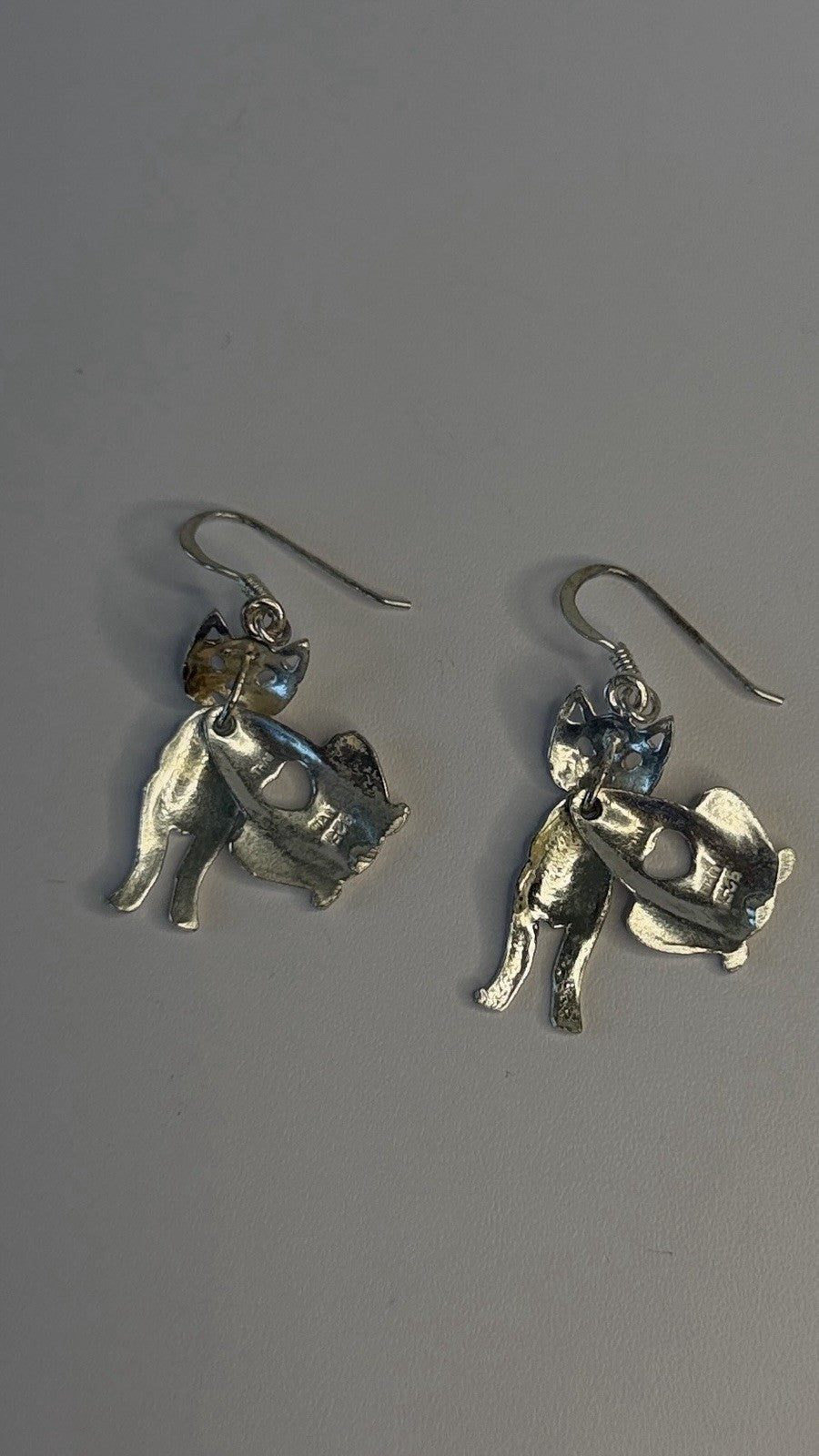 Dangle 925 Sterling Silver Cat Earrings Head allows for movement
