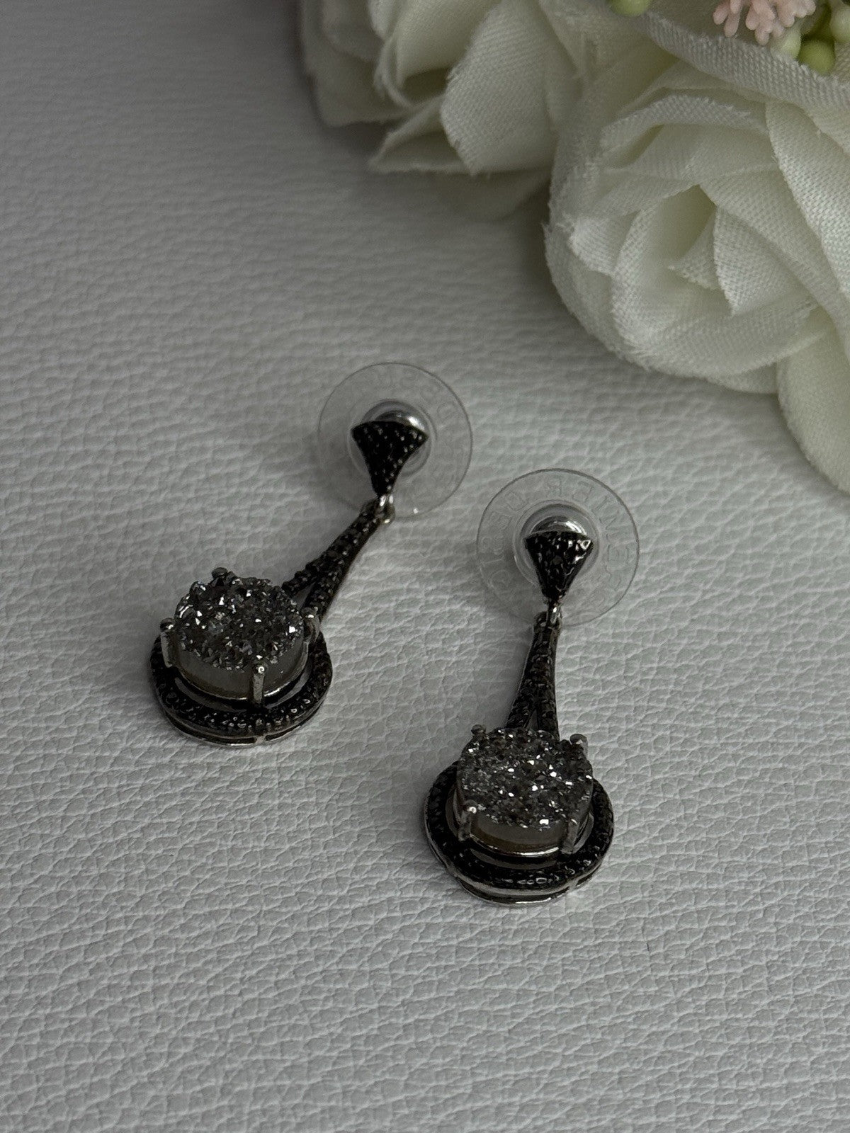 Elegant 925 Sterling Silver Marcasite Earrings Length 1.25 Inch