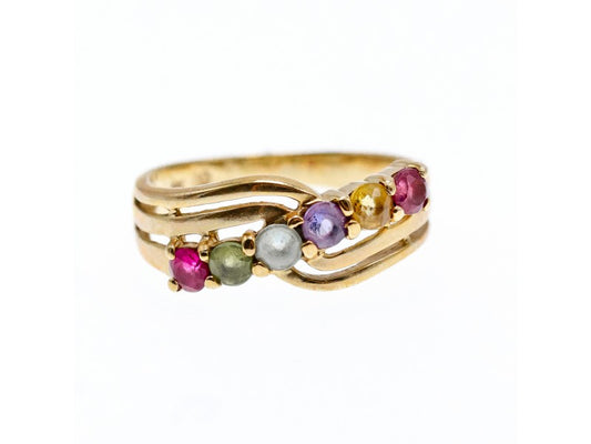 10K Yellow Gold Multi Gemstones Ring Size 6.5