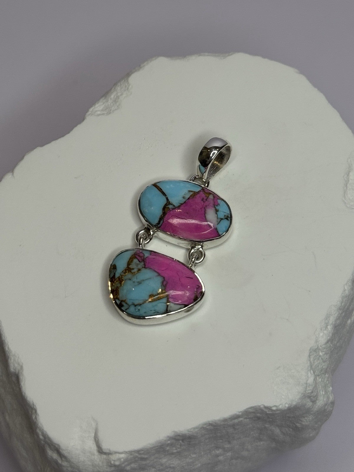 925 Sterling Silver Cotton Candy Turquoise Pendant Length 1.5 Inch