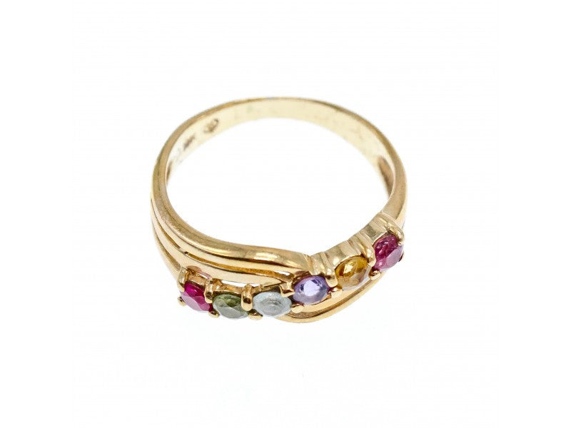 10K Yellow Gold Multi Gemstones Ring Size 6.5