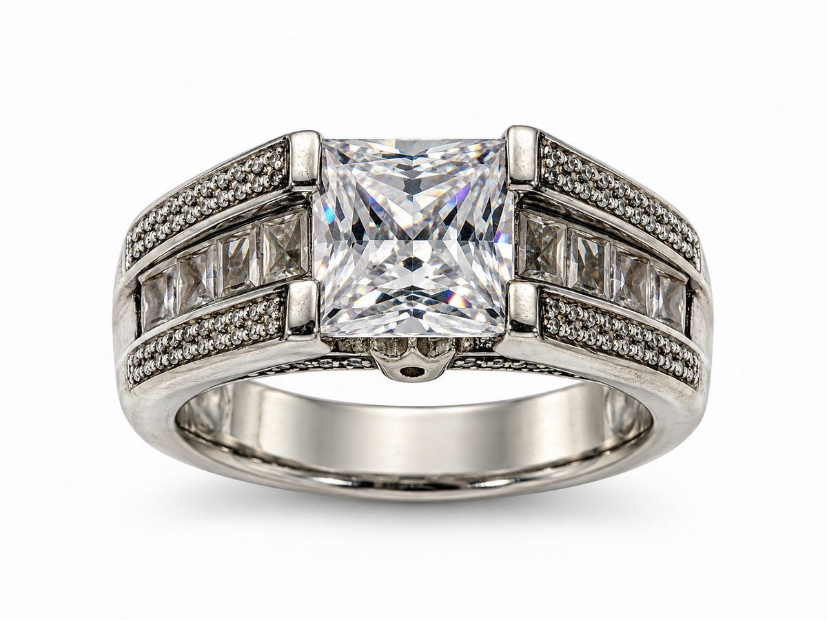 Verragio 925 Sterling Silver Princess Cut Cz Ring Size 6