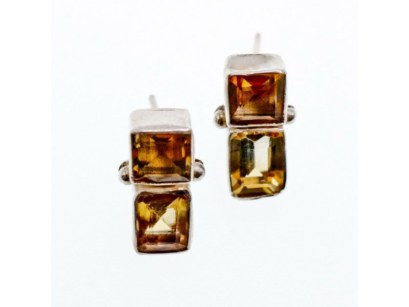 925 Sterling Silver Citrine Stud Earrings