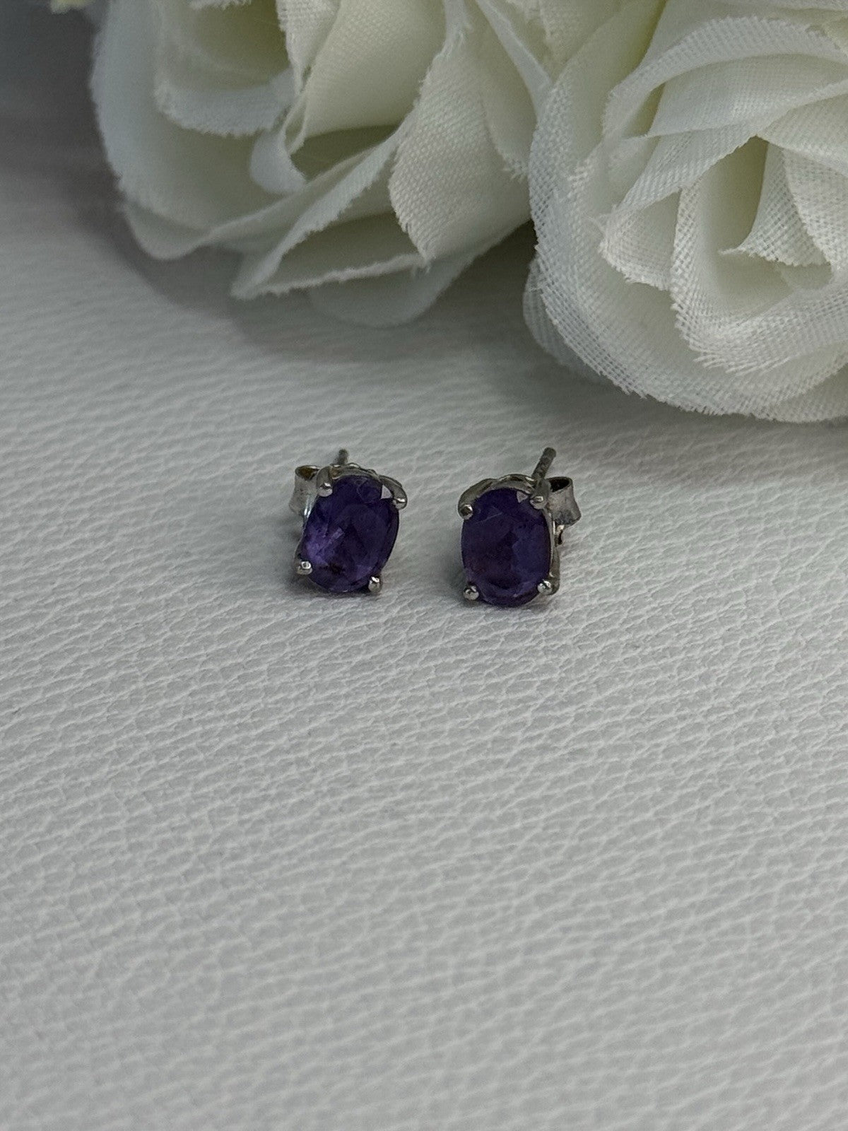 925 Sterling Silver Amethyst Earrings Length 0.27 Inch