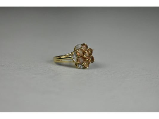 925 Sterling Silver Gold Plated Hessonite & Quartz Ring Size 6.5