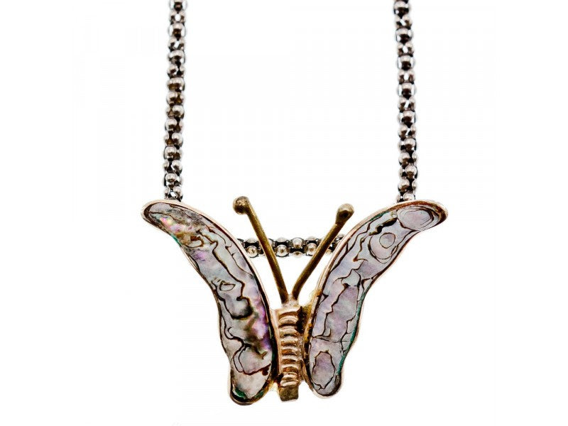 925 Sterling Silver Gold Plated Haliotis Butterfly Chain With Pendant