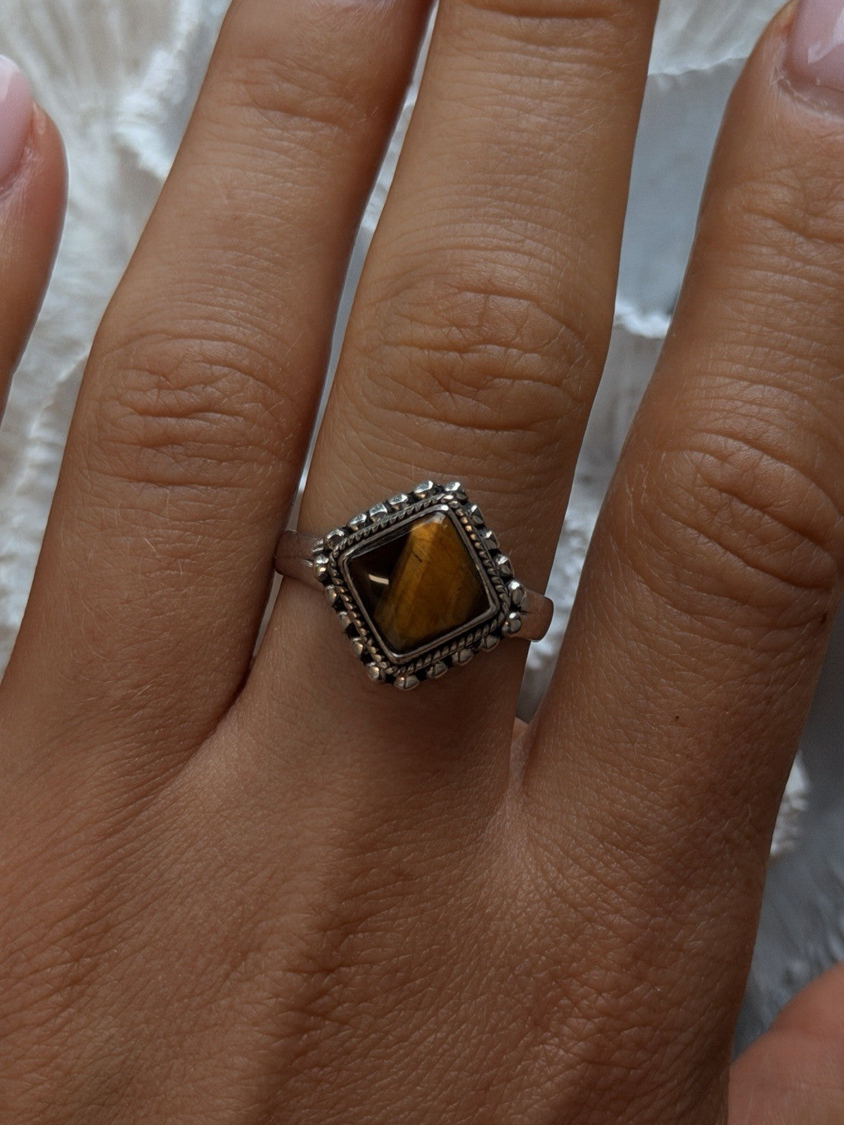 Vintage 925 Sterling Silver Tigers Eye Gemstone Ring Size 9