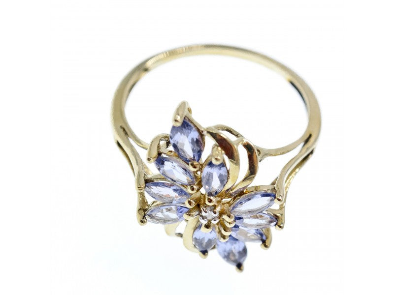 14K Yellow Gold Tanzanite & Diamond Ring Size 10