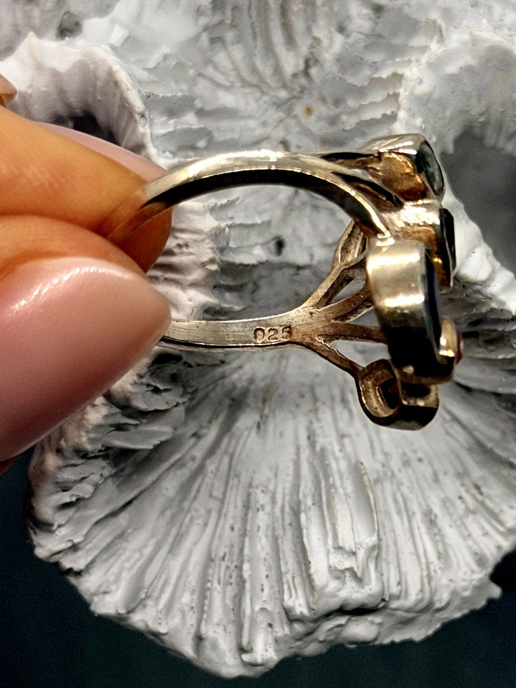 Adjustable 925 Sterling Silver Multi Color Ring Floral Design