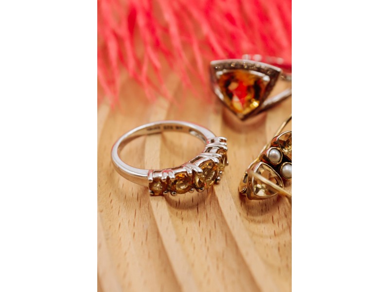 925 Sterling Silver Citrine Ring Size 7