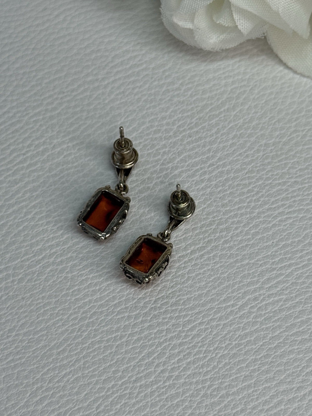925 Sterling Silver Amber Earrings Length 0.85 Inch
