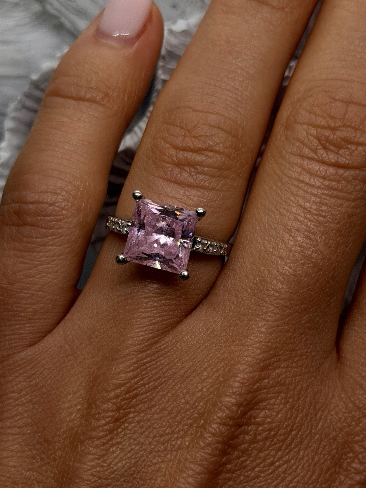 14K White Gold Pink Sapphire & Diamond Ring Size 7