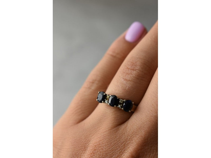 925 Sterling Silver Sapphires & CZ Ring Size 6.5