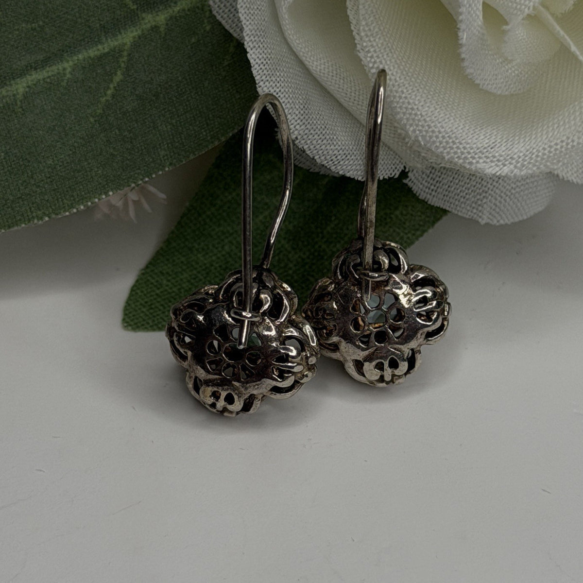 Vintage Filigree 925 Sterling Silver Blue Topaz Dangle Earrings