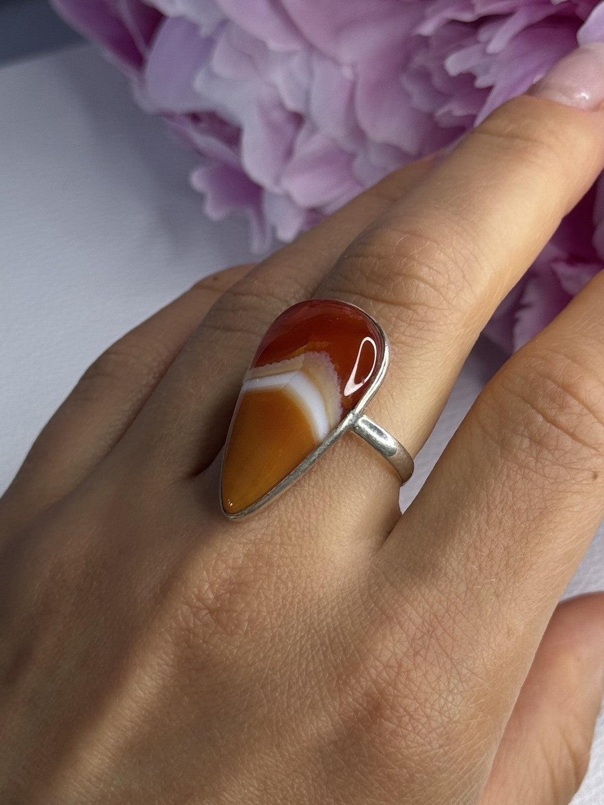925 Sterling Silver Agate Ring Size 7.5
