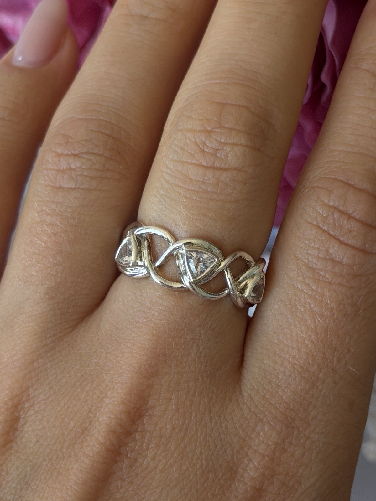 Deb Guyot 925 Sterling Silver White Topaz Band Ring Size 7