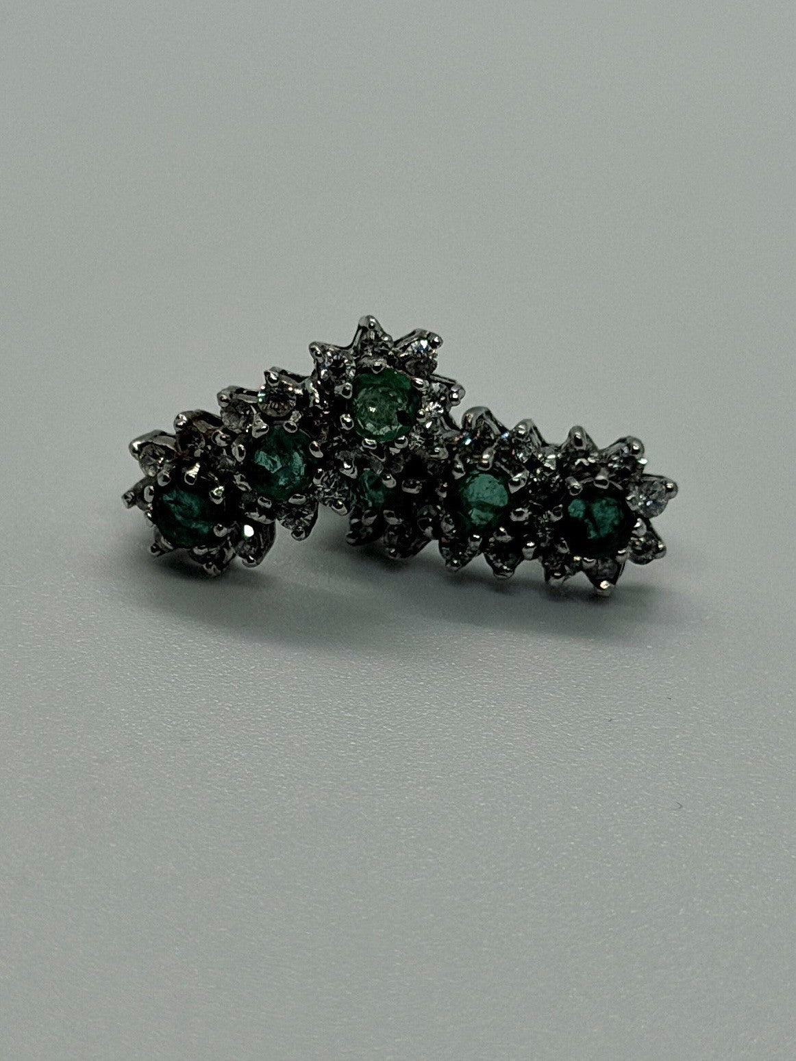 Floral Design 925 Sterling Silver Emerald & White Topaz Earrings