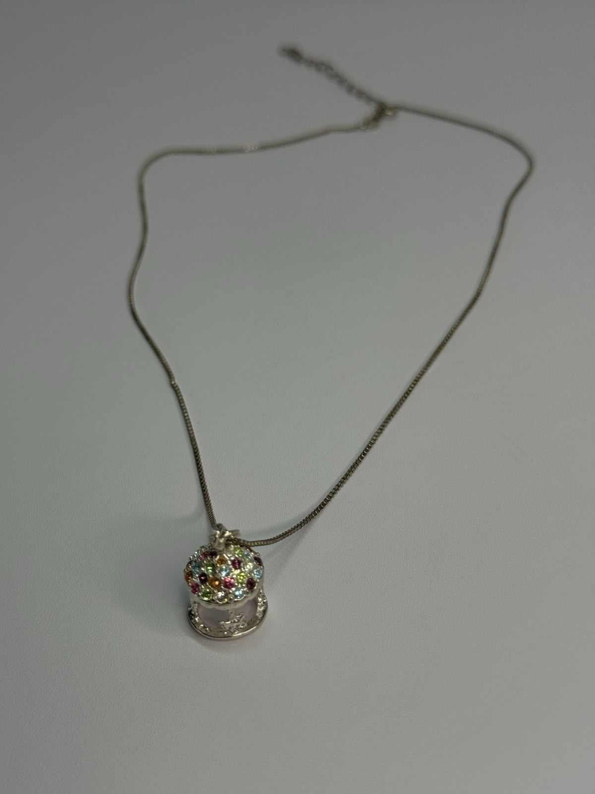 925 Sterling Silver Multi-Color CZ Merry-Go-Round Pendant Necklace Length 18/16
