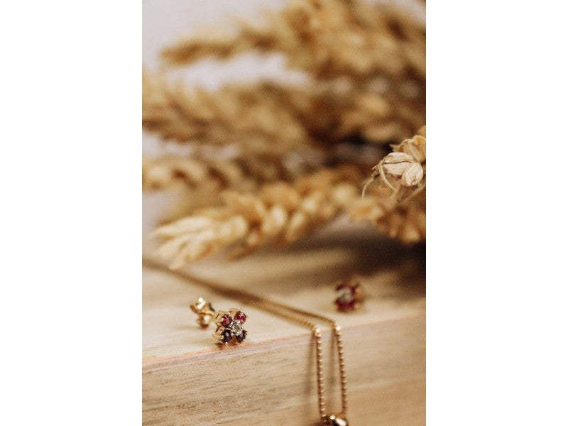 14k Yellow Gold Ruby & Diamonds Earrings