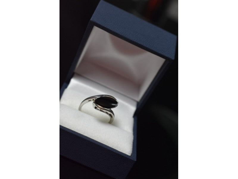 925 Sterling Silver Black Nephrite Ring Size 7.25