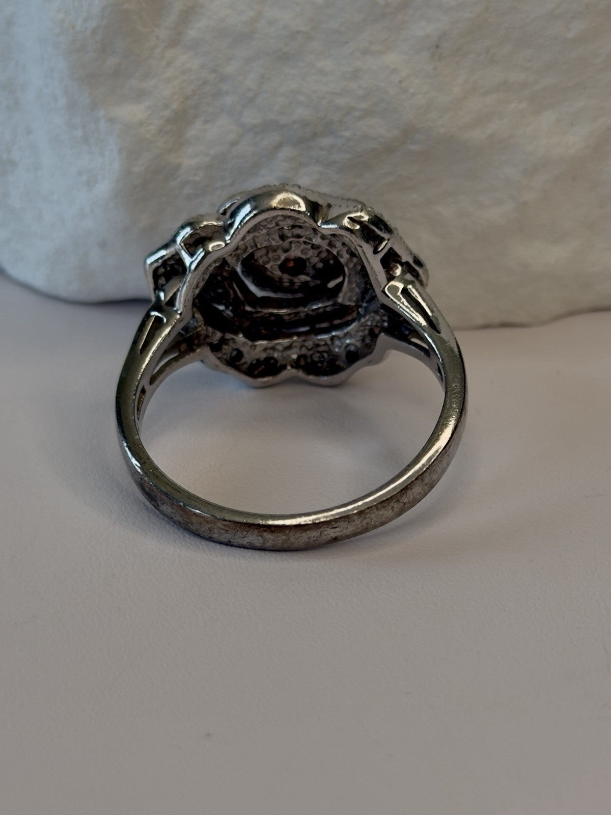Sparkling Floral 925 Sterling Silver Pink & Clear Sapphire Stones Ring Size 11